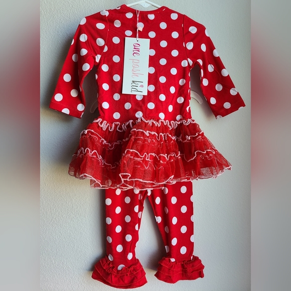 NWT- One Posh Kid- Girl's Christmas SL Red White Polka Dot Set, Sz 24 M - Picture 4 of 6